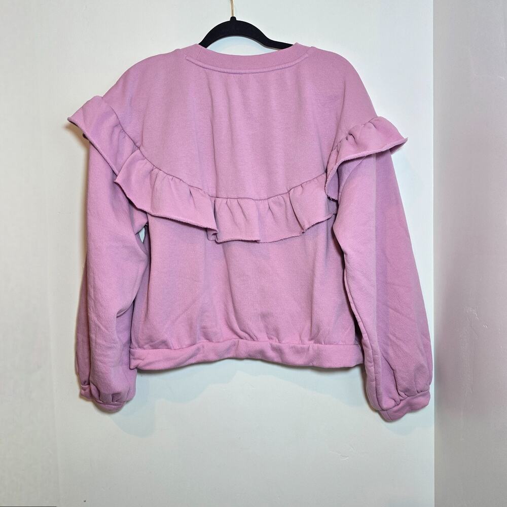 Anthropologie Sweatshirt Womens M Pink Pullover Ruffle Details Long Sleeve - Picture 6 of 9